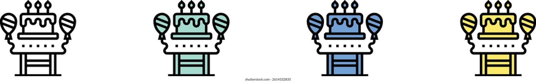 birthday party icon. Outline, Green, Blue and Yellow Style Design Isolated On White Background