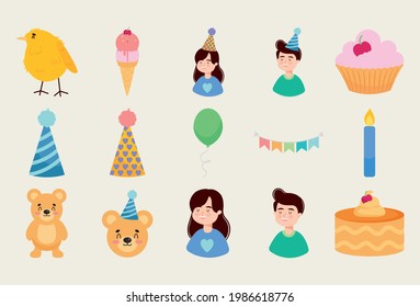 birthday party icon set design