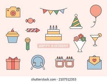 Birthday party icon set. flat design style vector illustration.