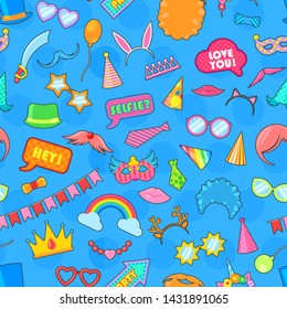 Birthday party icon vector anniversary cartoon kids happy birth celebration with funny glasses masks and birthday hats or wigs for children or adults set illustration background