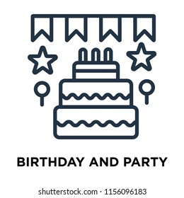 Birthday and party icon vector isolated on white background, Birthday and party transparent sign , thin symbols or lined elements in outline style