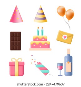 Birthday party icon vector isolated flat set