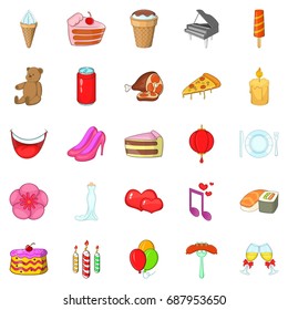 Birthday party icons set. Cartoon set of 25 birthday party vector icons for web isolated on white background