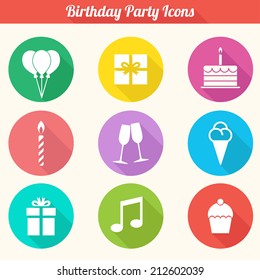 Birthday Party Icons Set - Flat Design Vector EPS10