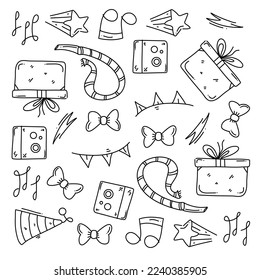 birthday party icons set with line style vector design 