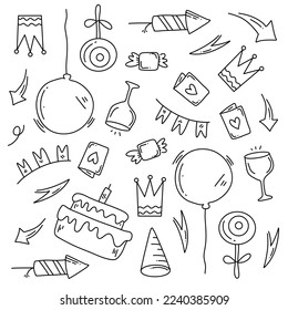 birthday party icons set with line style vector design 