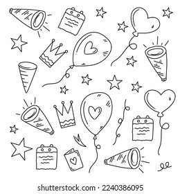 birthday party icons set with line style vector design 