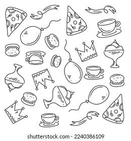 birthday party icons set with line style vector design 