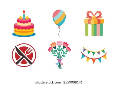 Birthday Party Icons Set - Vector Illustrations for Celebration Event Design