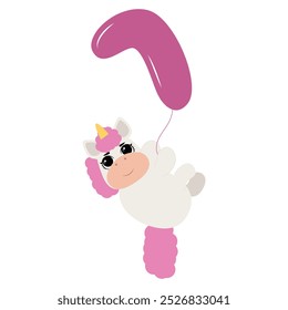 Birthday party invitation with baby unicorn