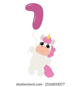 Birthday party invitation with baby unicorn