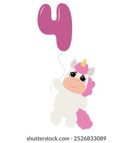 Birthday party invitation with baby unicorn