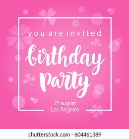 Birthday Party Invitation Banner Template with Hand Written Calligraphy. Vector Illustration