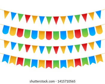 Birthday party invitation banners. Set of flag garlands. Vector stock illustration.