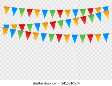 Birthday party invitation banners. Set of flag garlands. Vector stock illustration.
