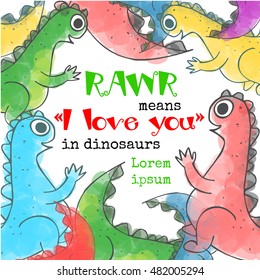 Birthday party invitation with bright cute baby dinosaurs