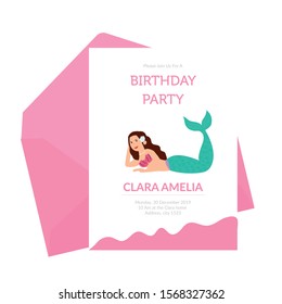 Birthday Party invitation card with cartoon mermaid collection design