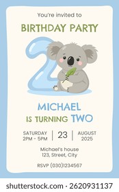 Birthday party invitation card with cute koala