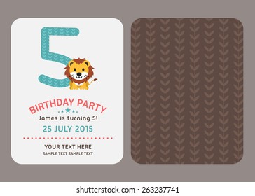 Birthday Party Invitation Card Design Template with Cute Lion