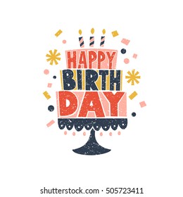 Birthday party invitation card. Doodle style greeting card. Birthday cake. Vector illustration