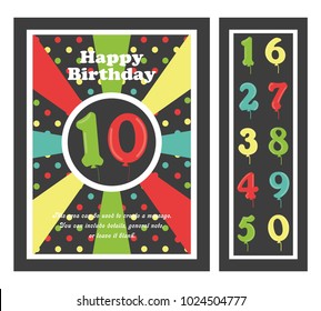 Birthday party invitation card, numbers. vector illustration