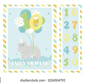 Birthday party invitation card, numbers. vector illustration