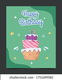 Birthday party invitation card template with birthday cake and confetti
