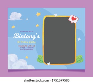 Birthday party invitation card template with sky background