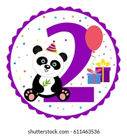 Birthday party Invitation card template. Birthday anniversary number two with cute panda.  Vector