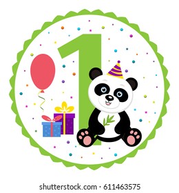Birthday party Invitation card template. Birthday anniversary number one with cute panda.  Vector