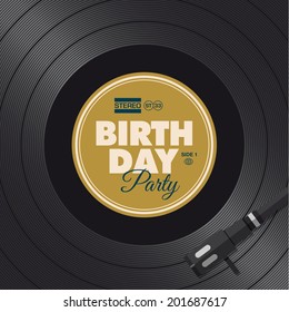 Birthday party invitation card. Vinyl illustration background, vector design editable. 