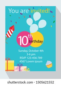 Birthday Party Invitation Card. You Are Invited! 10th Birthday!