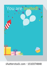 Birthday party invitation card. You are invited! 4th birthday!