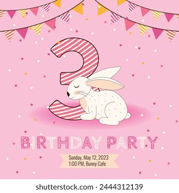 Birthday party invitation with cute baby bunny