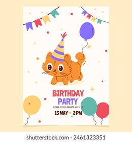 Birthday party invitation with cute cartoon cat