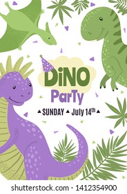 Birthday Party Invitation with cute dinosaurs. Vector illustrations