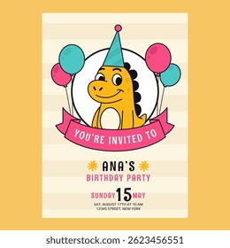 Birthday party invitation with cute dragon