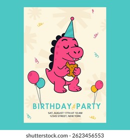 Birthday party invitation with cute pink dragon