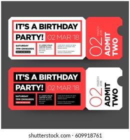 Birthday Party Invitation in Flat Ticket Style Design With Venue Date and Time Details