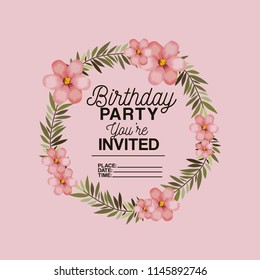 birthday party invitation with floral decoration