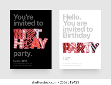 Birthday party invitation layout template. Design with colorful eye catching typography for your flyer, poster, brochure or banner.