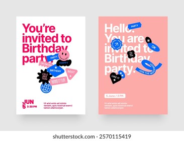 Birthday party invitation layout template. Design with colorful eye catching typography for your flyer, cover, poster, brochure or banner.