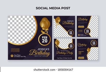 Birthday party invitation social media post template. Suitable for birthday celebration, wedding party and anniversary event