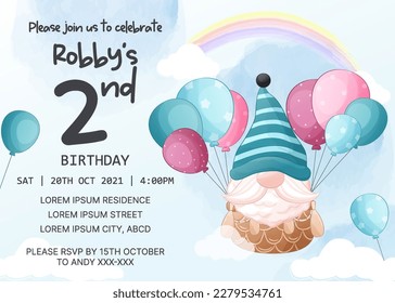 birthday party invitation template with gnome