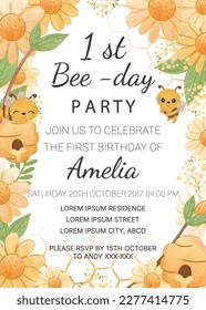 birthday party invitation template with honey bee