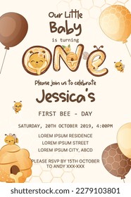 birthday party invitation template with honey bee