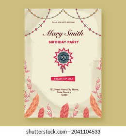 Birthday Party Invitation Template Layout With Event Details In Boho Style.