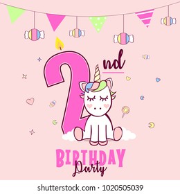 Birthday party invitation with unicorn