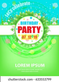 Birthday party invitations design template for spring or summer celebrations. Vector illustration.
