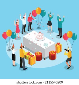 Birthday party isometric 3d vector concept for banner, website, illustration, landing page, flyer, etc.